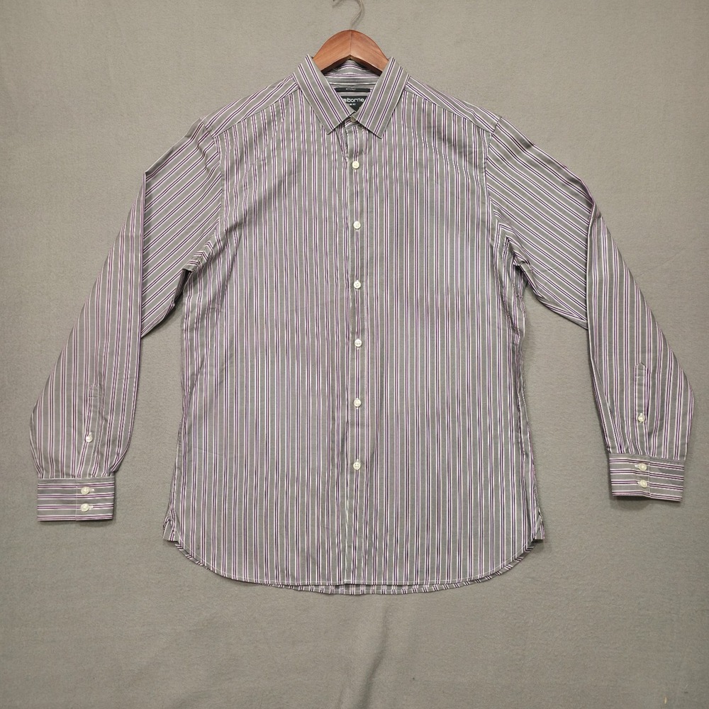 Claiborne‎ Men's Slim Fit Multicolor Striped Long Sleeve Button Up Shirt Size L